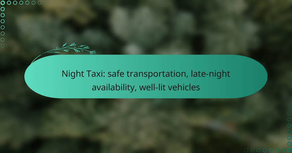 Night Taxi: safe transportation, late-night availability, well-lit vehicles